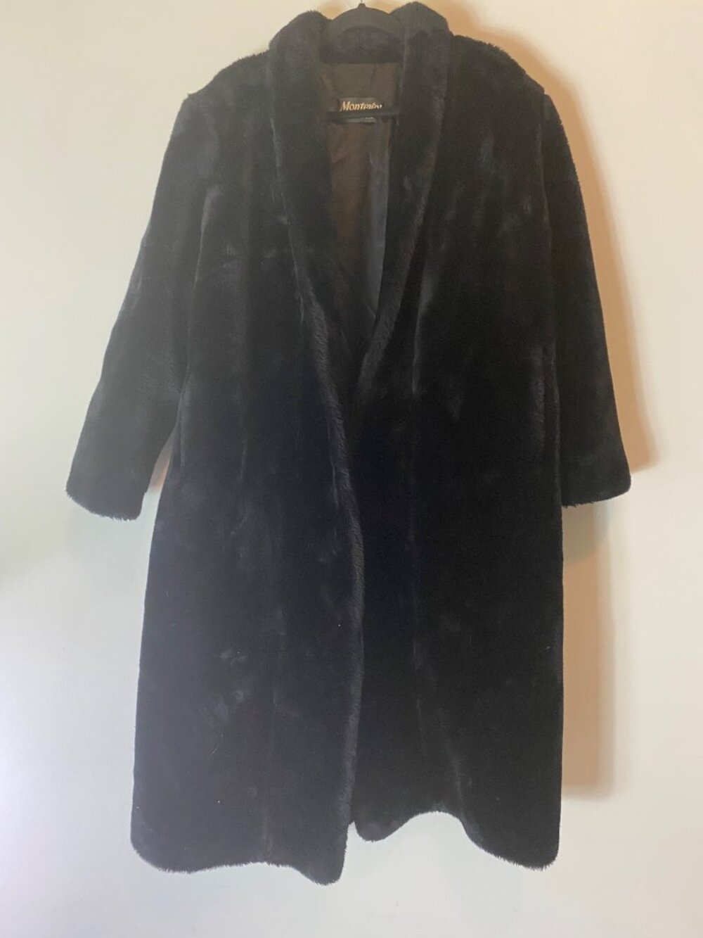 Vintage Monterey Fashions Black Faux Fur Maxi Coat Large Made In USA - Picture 2 of 12